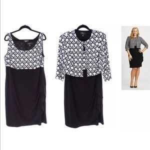 20W 2X BLACK+WHITE DRESS & BOLERO JACKET Plus Size